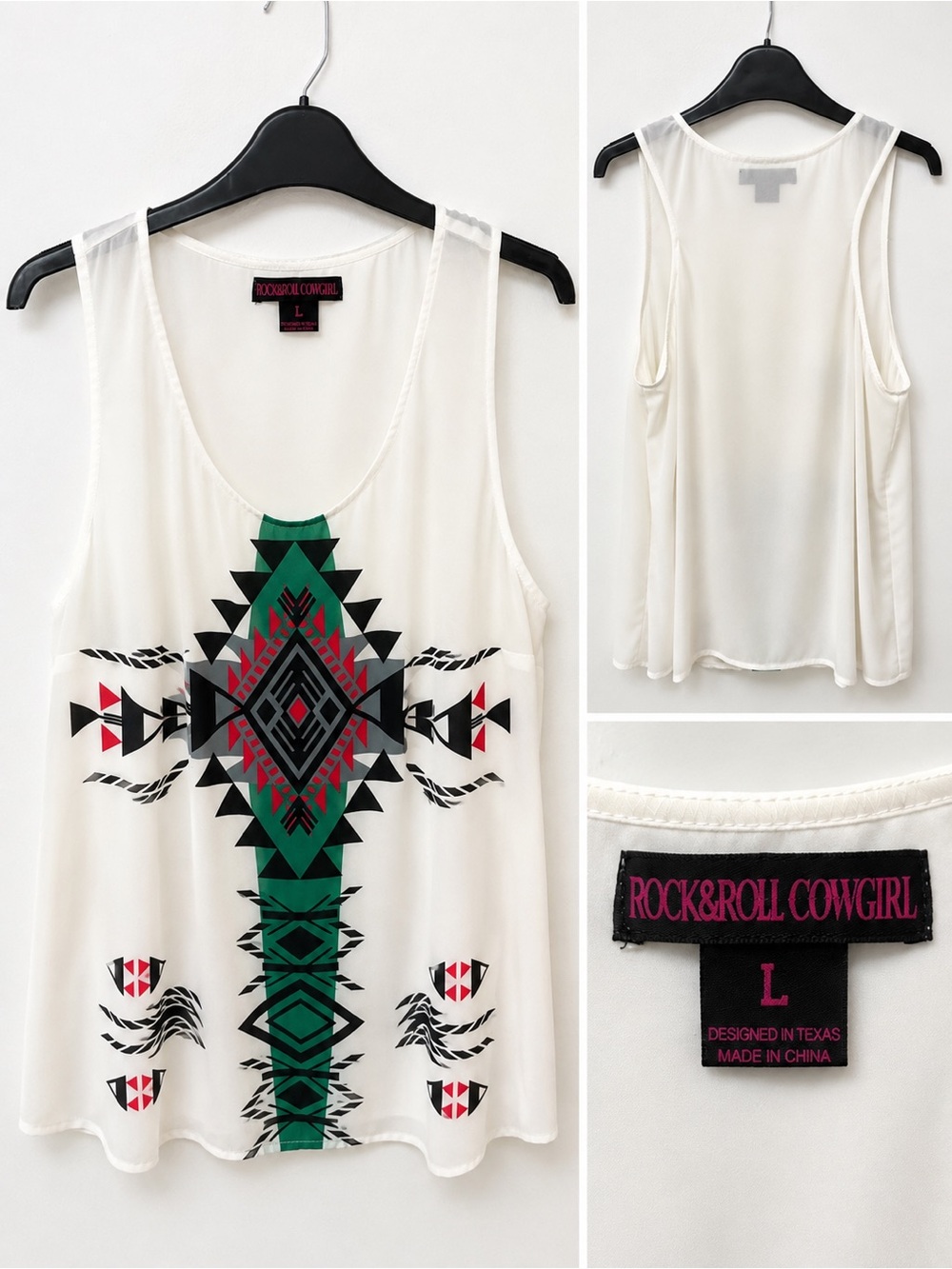 🤠Rock & Roll Cowgirl Large Southwestern Aztec Graphic Sleeveless Blouse